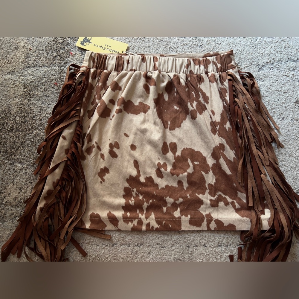 Cowhide fringe skirt
